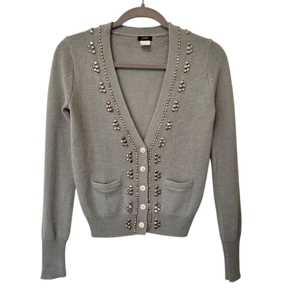 J.Crew Teal Alpaca Merino Wool Beaded Cardigan Sweater XS